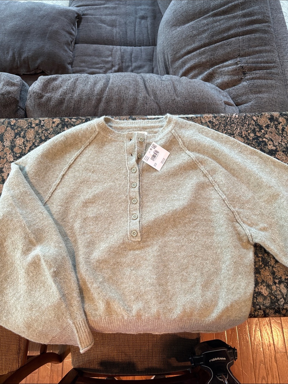 American Eagle Outfitters Light Green Button Henley Crew Neck Sweater